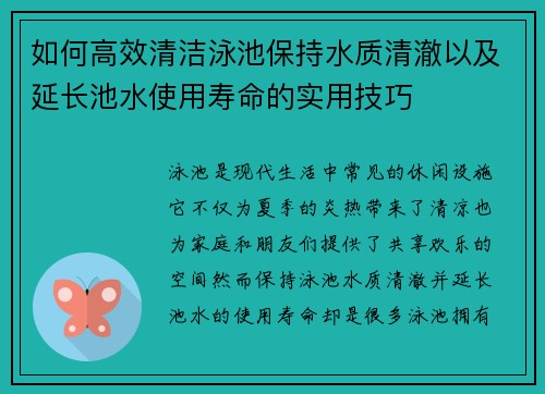 如何高效清洁泳池保持水质清澈以及延长池水使用寿命的实用技巧
